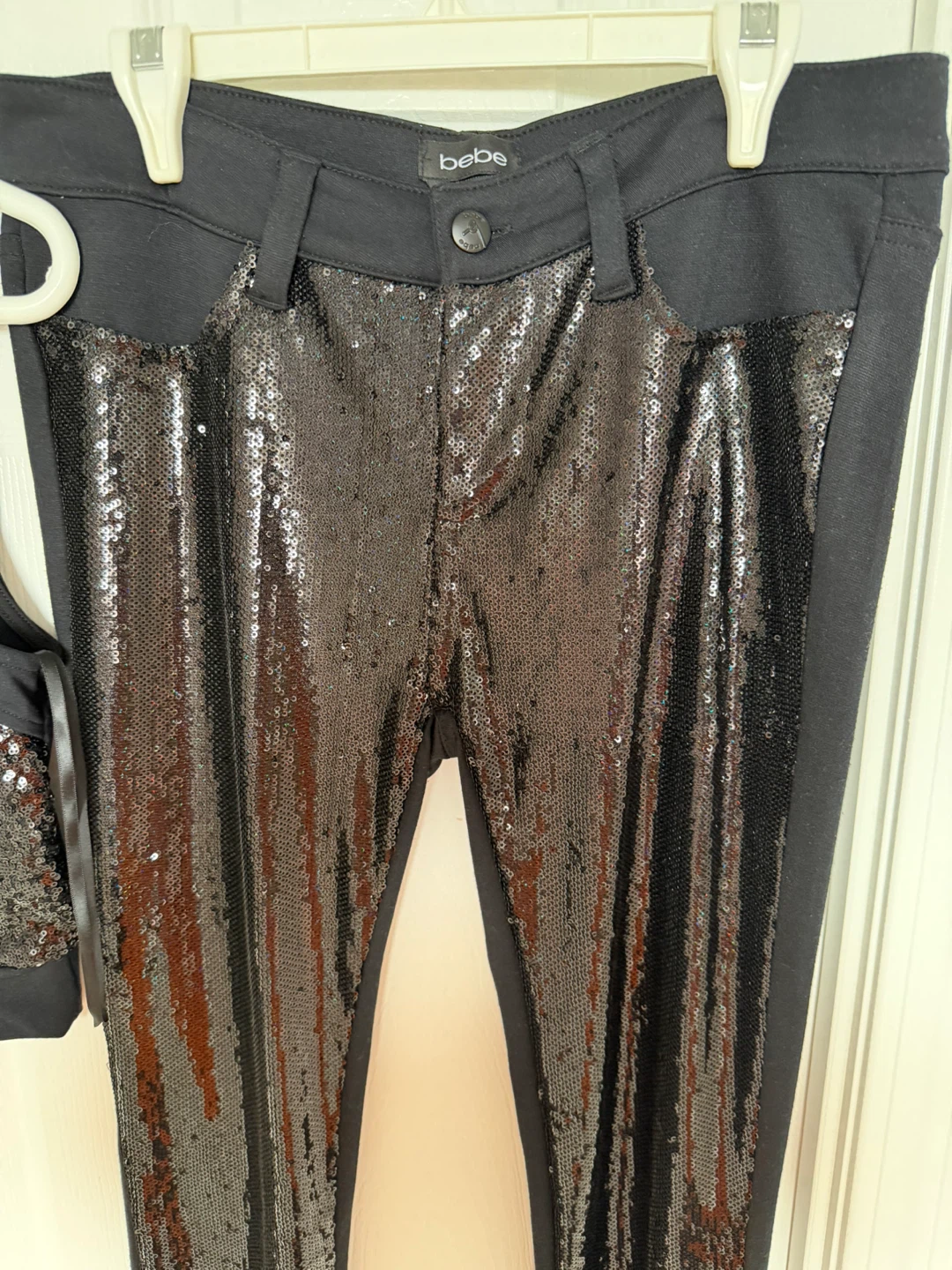 Bebe Black Sequin Crop Top and Pants Set - photo 4