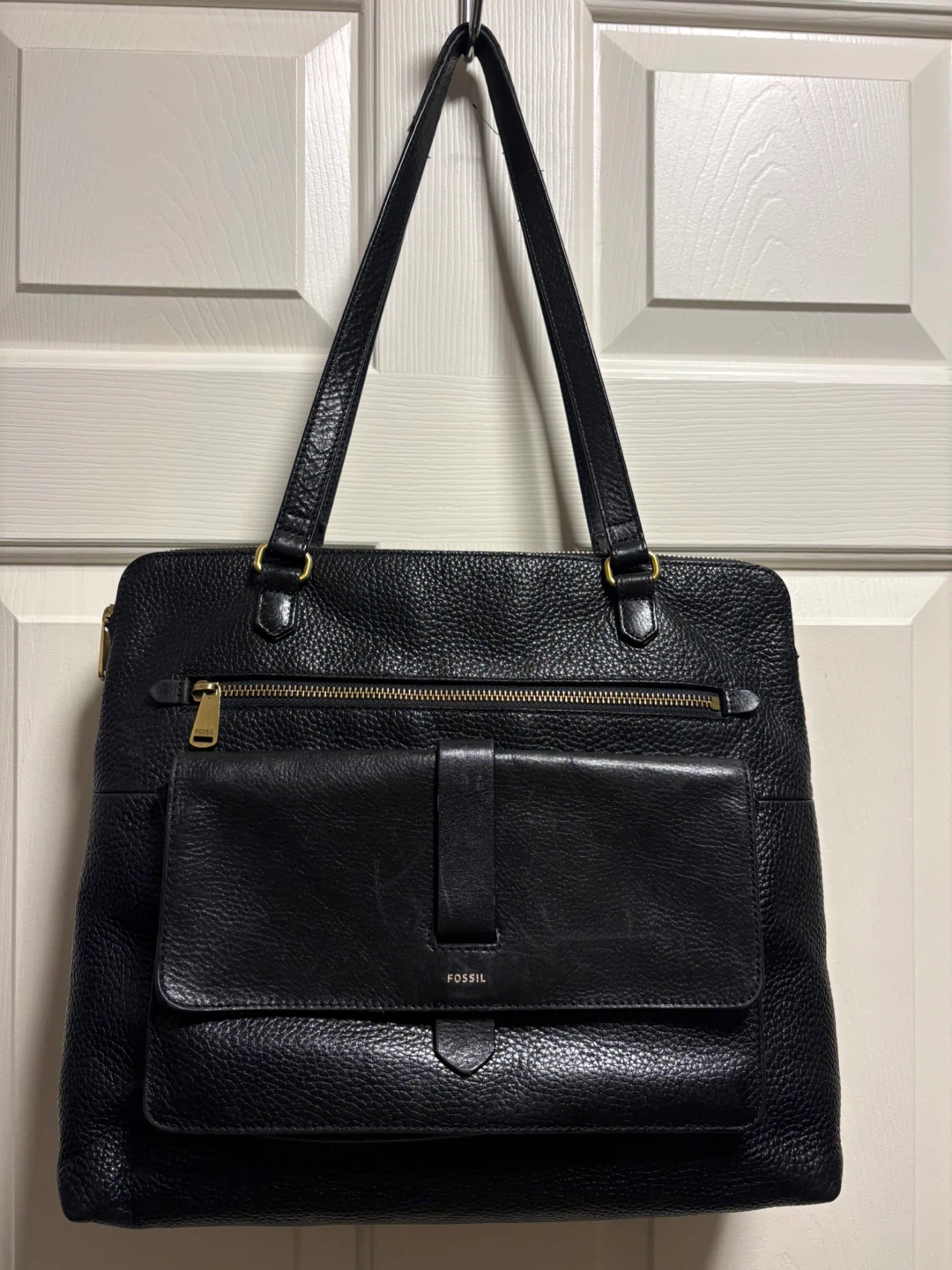 Fossil Black Leather Tote Bag