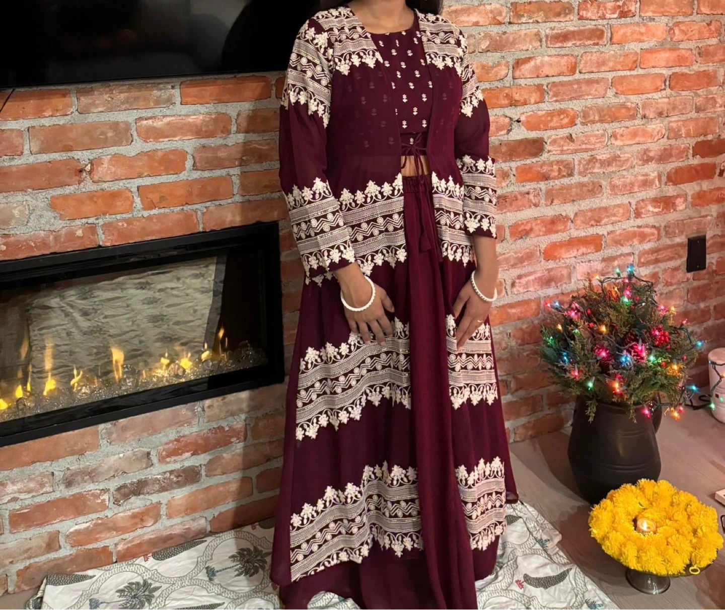 Maroon Embroidered 3-Piece Outfit