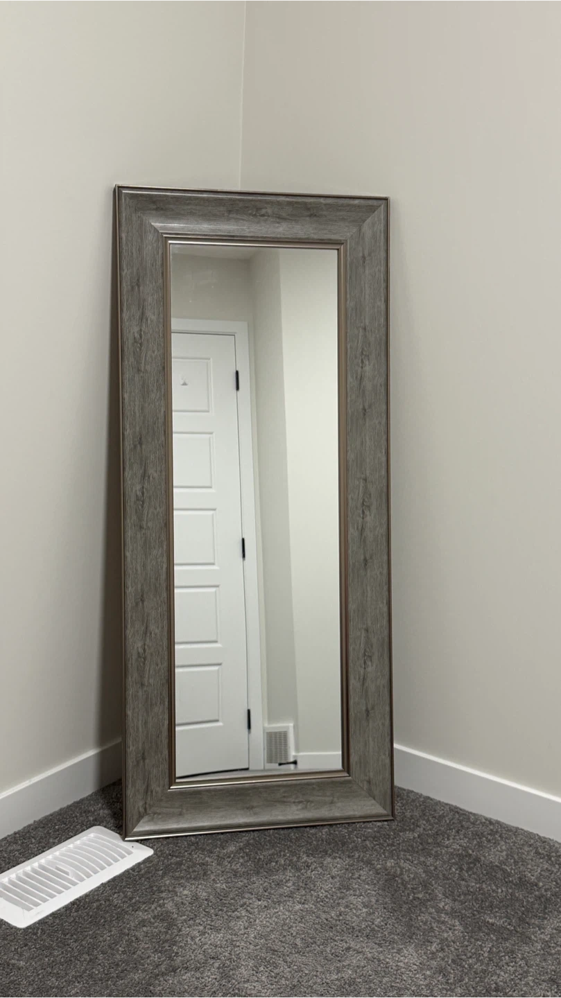 Rectangular Floor Mirror with Wood-Look Frame