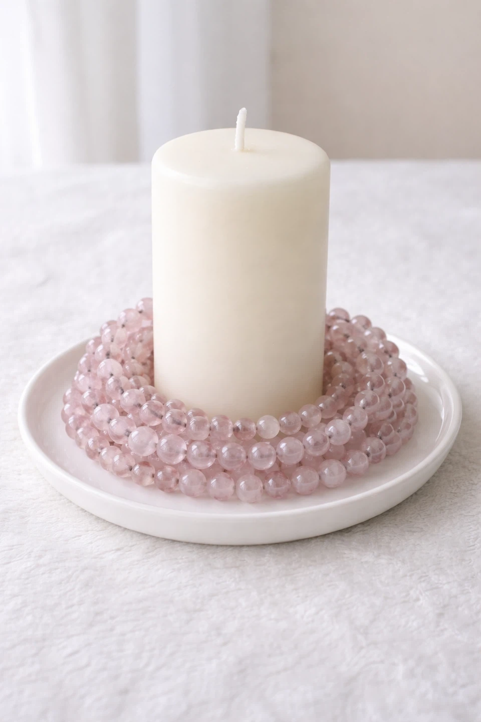 Rose Quartz Beaded Wire Coil Garland Candle Wrap Boho 52”