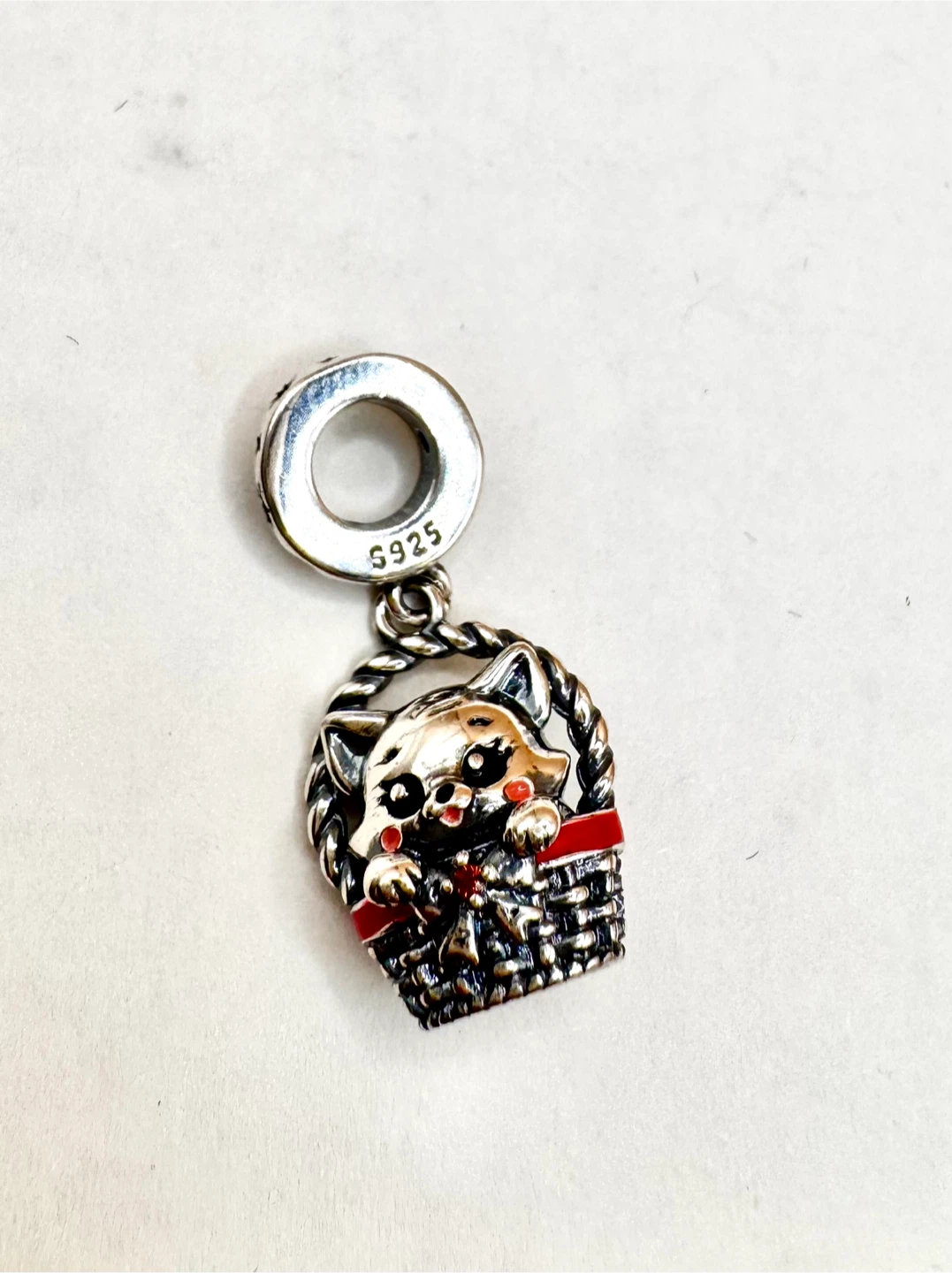 Sterling Silver Charm Cat in Basket Pendant - photo 2