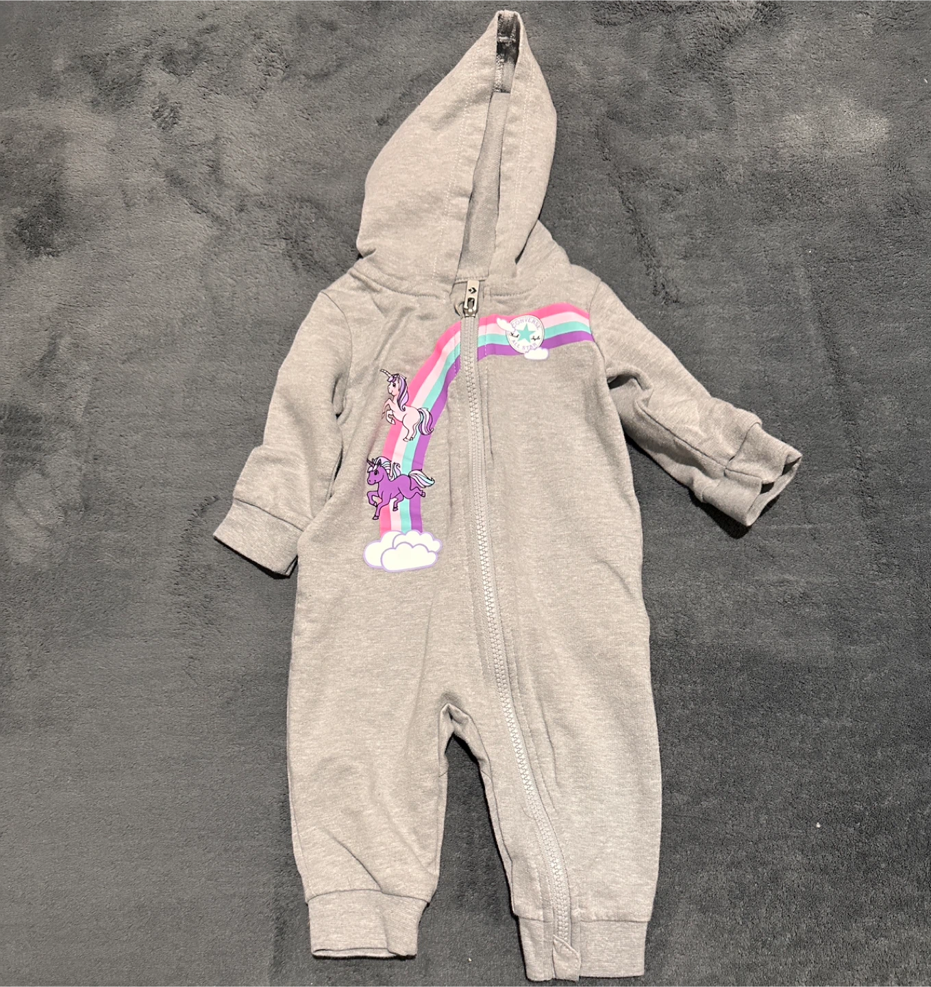 Baby Girls 3-6 Months Grey Unicorn Rainbow Converse Onesie