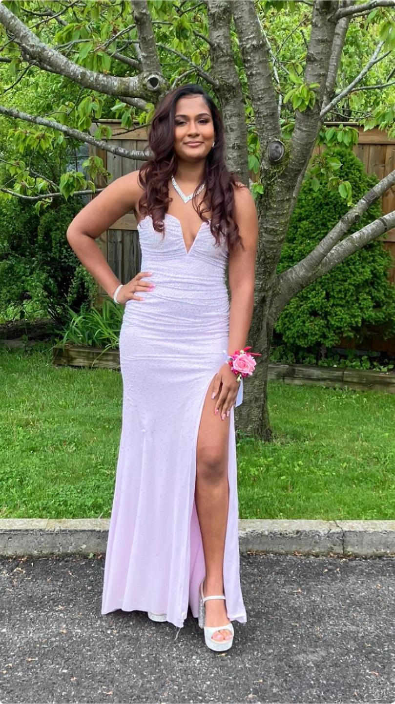 La Femme Strapless Sparkly Gown with Slit - photo 4