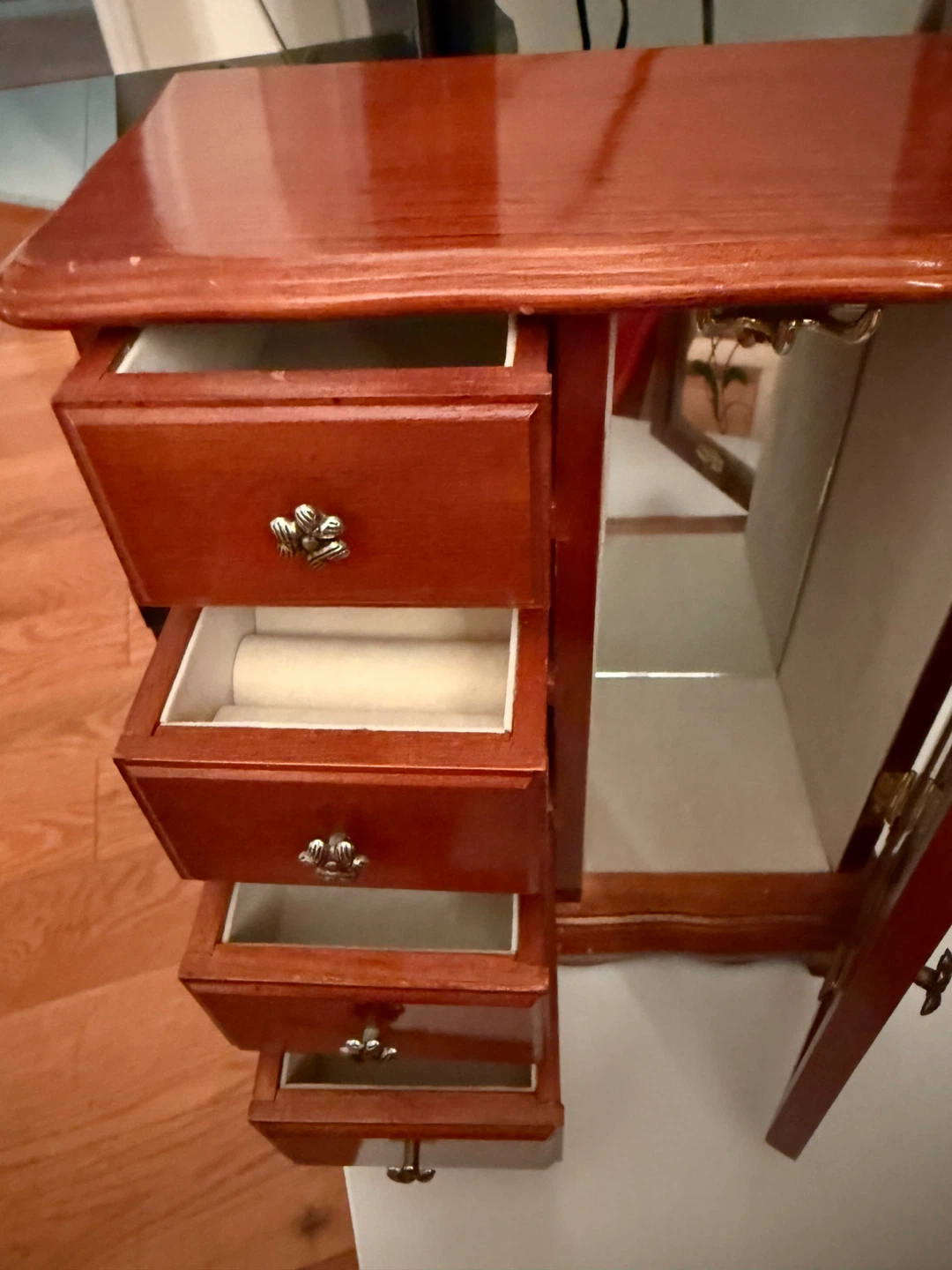 Wooden Jewellery Box with Drawers and Mirrored Door - photo 2