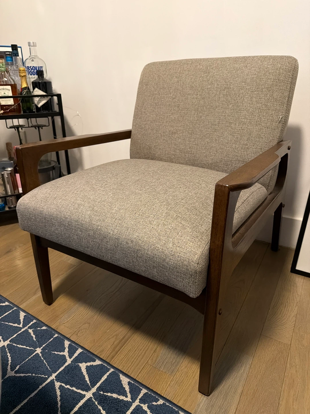 Mid-Century Accent Armchair - Gray Fabric & Wood Frame