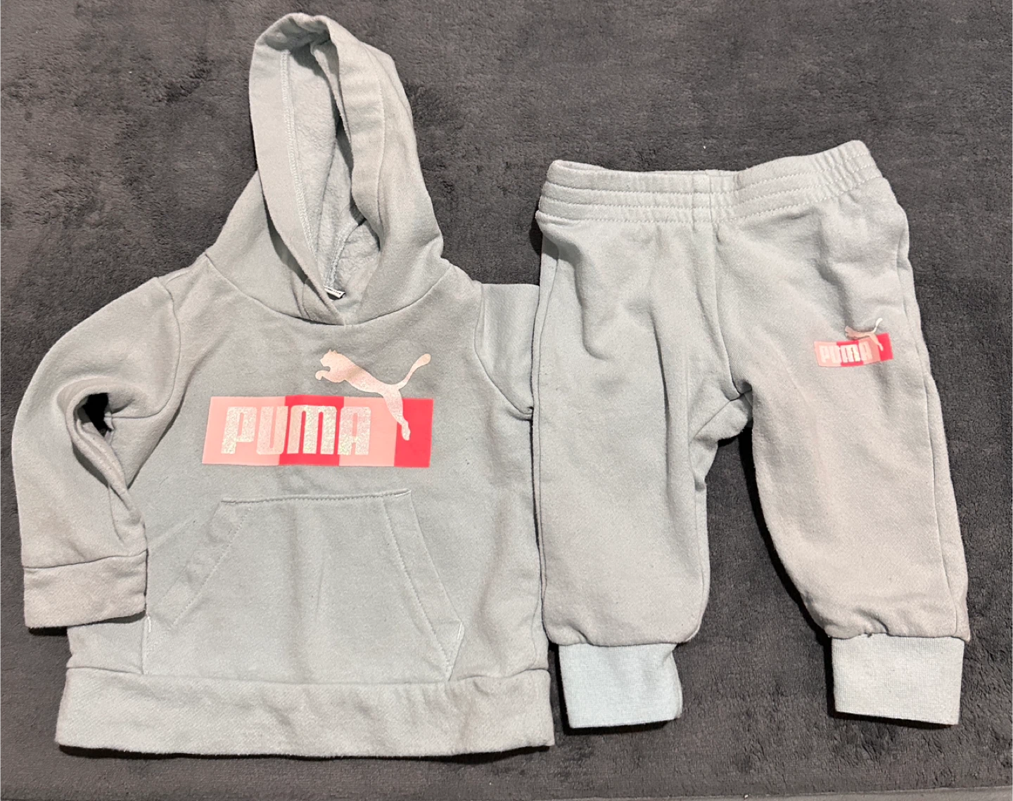 Puma Baby Girl 3-6 Month Light Blue Tracksuit with Pink Logo Set