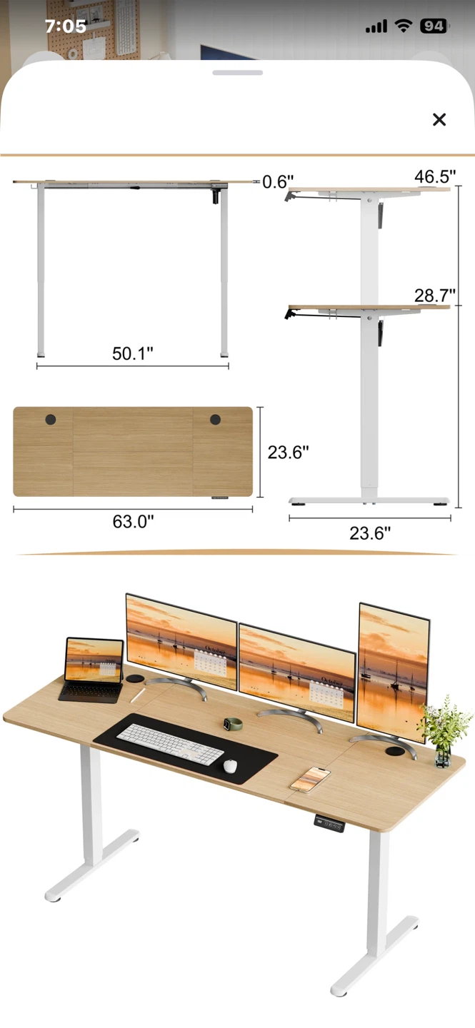 Adjustable Standing Desk - Wood Top, White Legs - photo 2