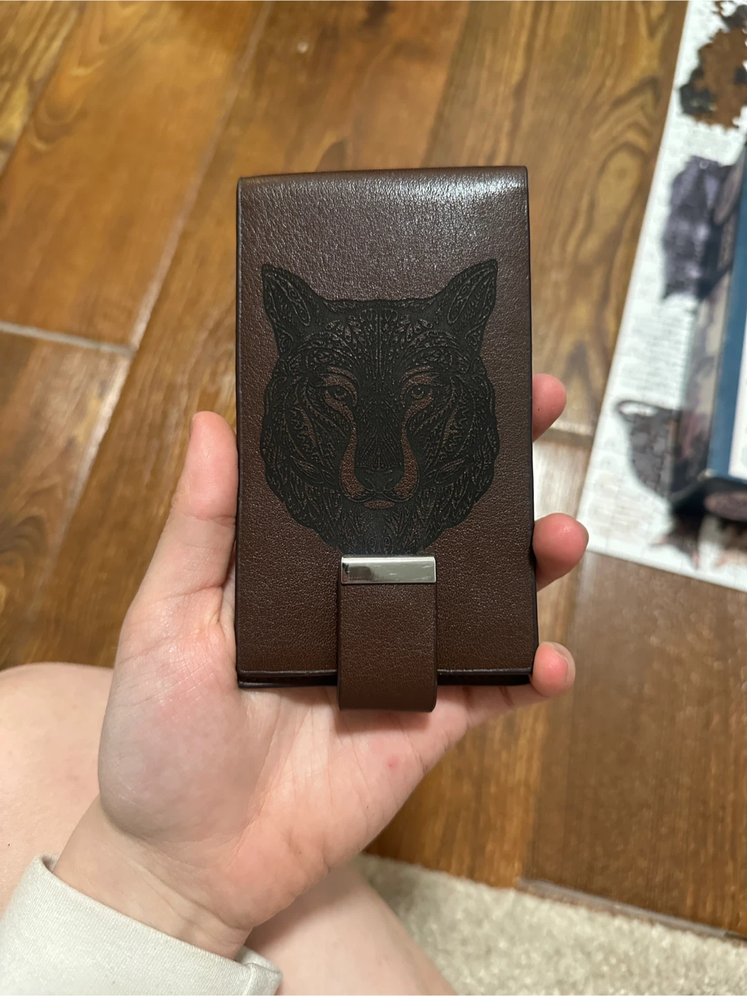 Brown Bi-fold Wallet with Wolf Embossing