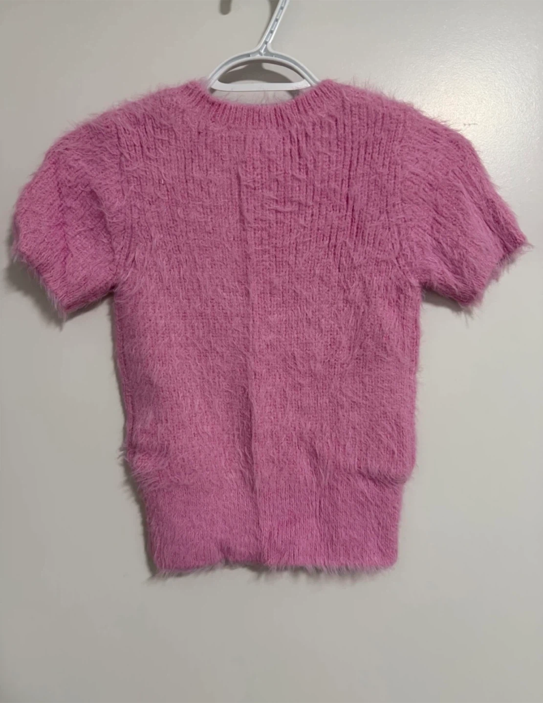 NWT -ZARA Pink Rhinestone Fuzzy Short Sleeve Sweater - Size M - photo 2