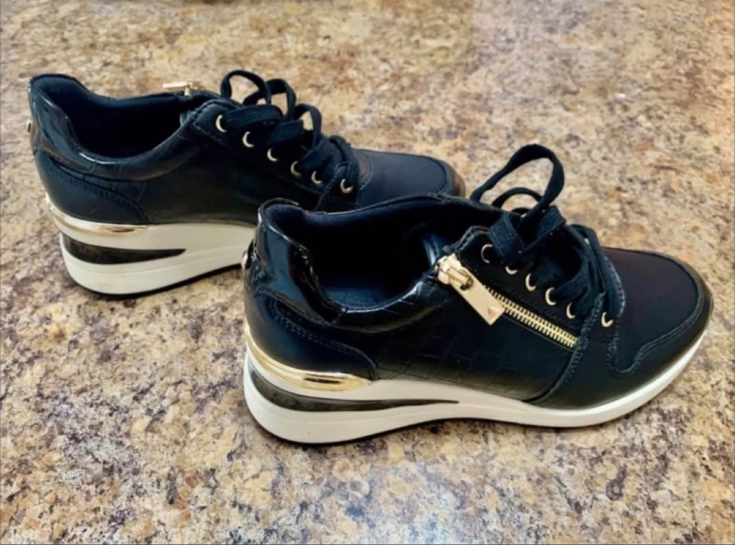 Black Wedge Sneakers with Gold Accents - photo 2