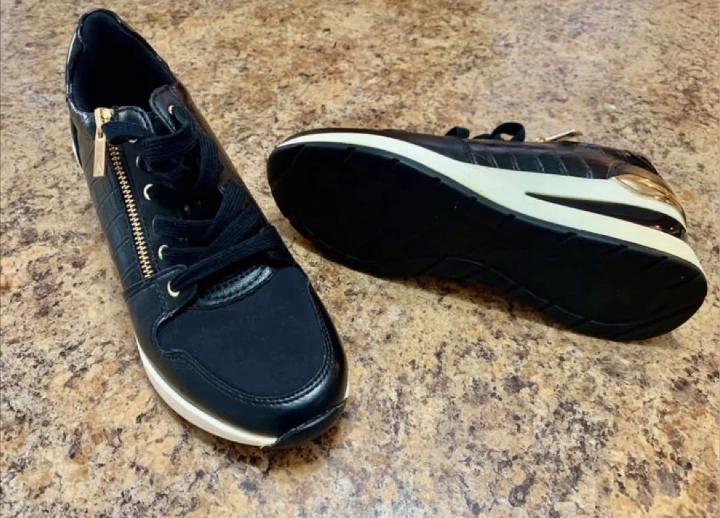 Black Wedge Sneakers with Gold Accents - photo 4