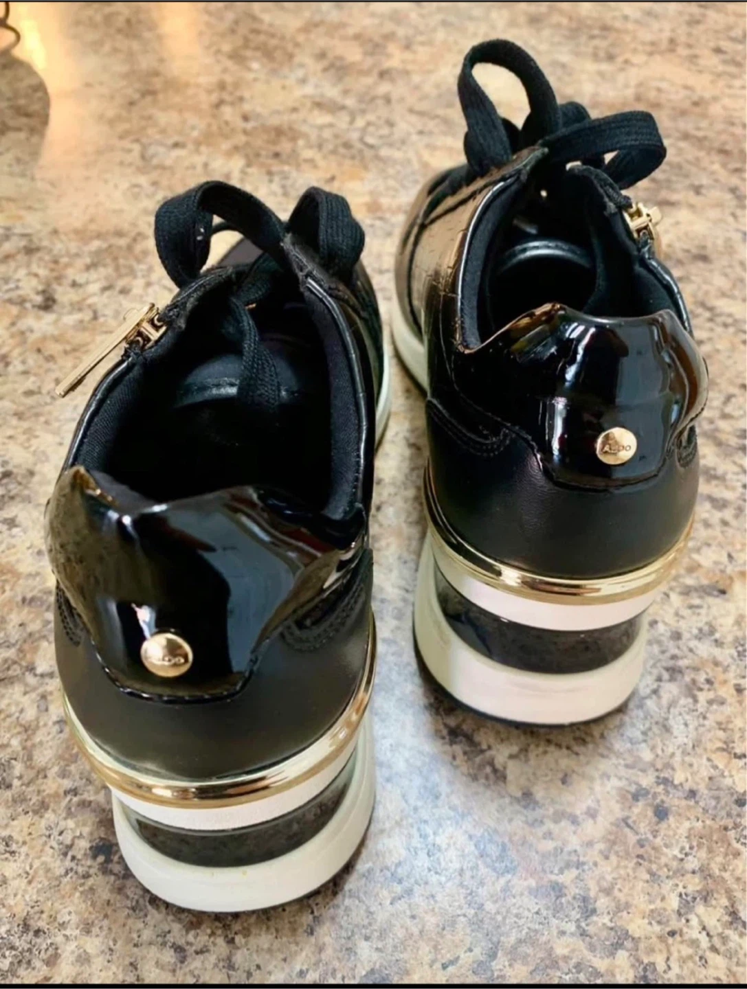 Black Wedge Sneakers with Gold Accents - photo 3