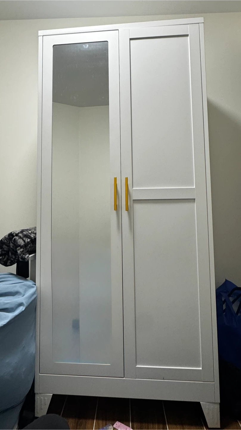 White Double Door Wardrobe with Mirror