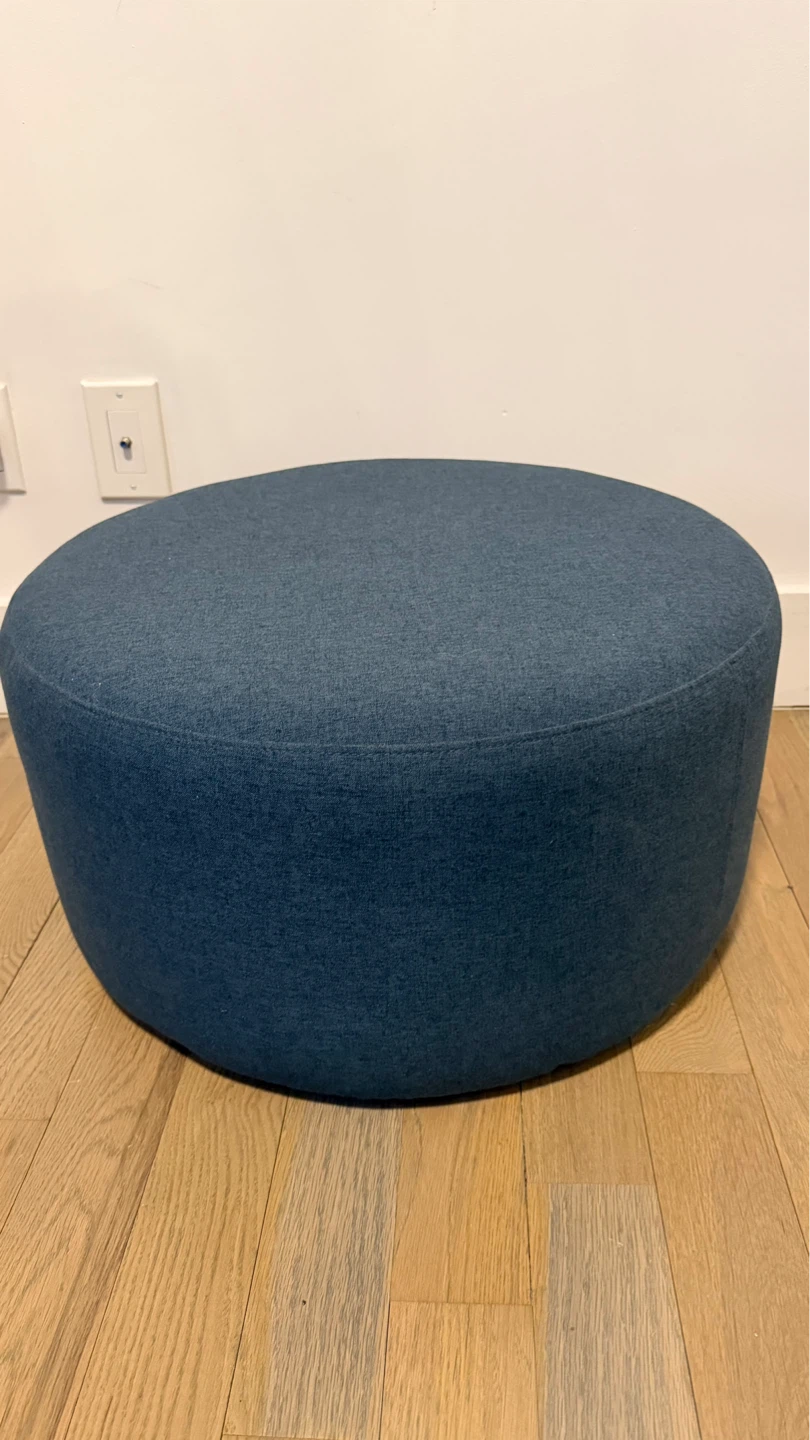 Round Blue Fabric Ottoman