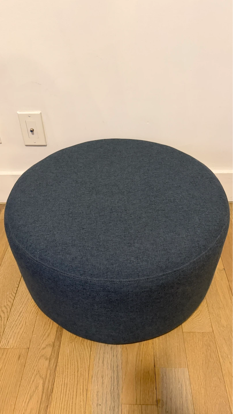 Round Blue Fabric Ottoman - photo 2
