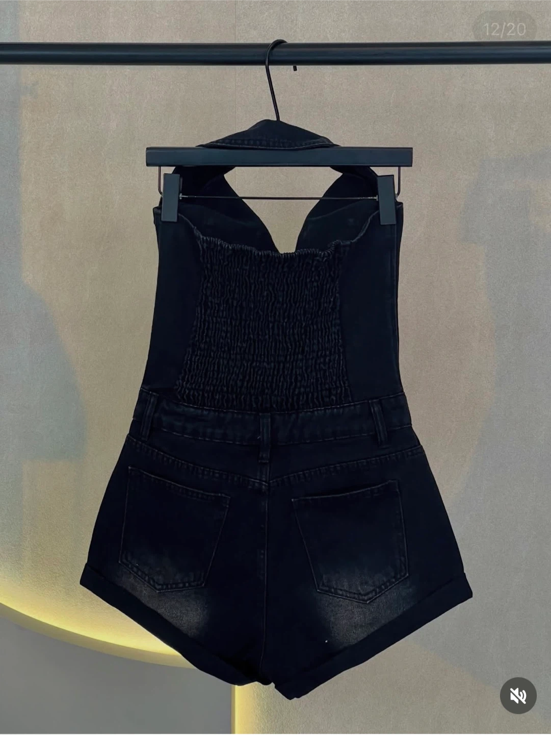 Black Denim Embellished Halter Romper - photo 2