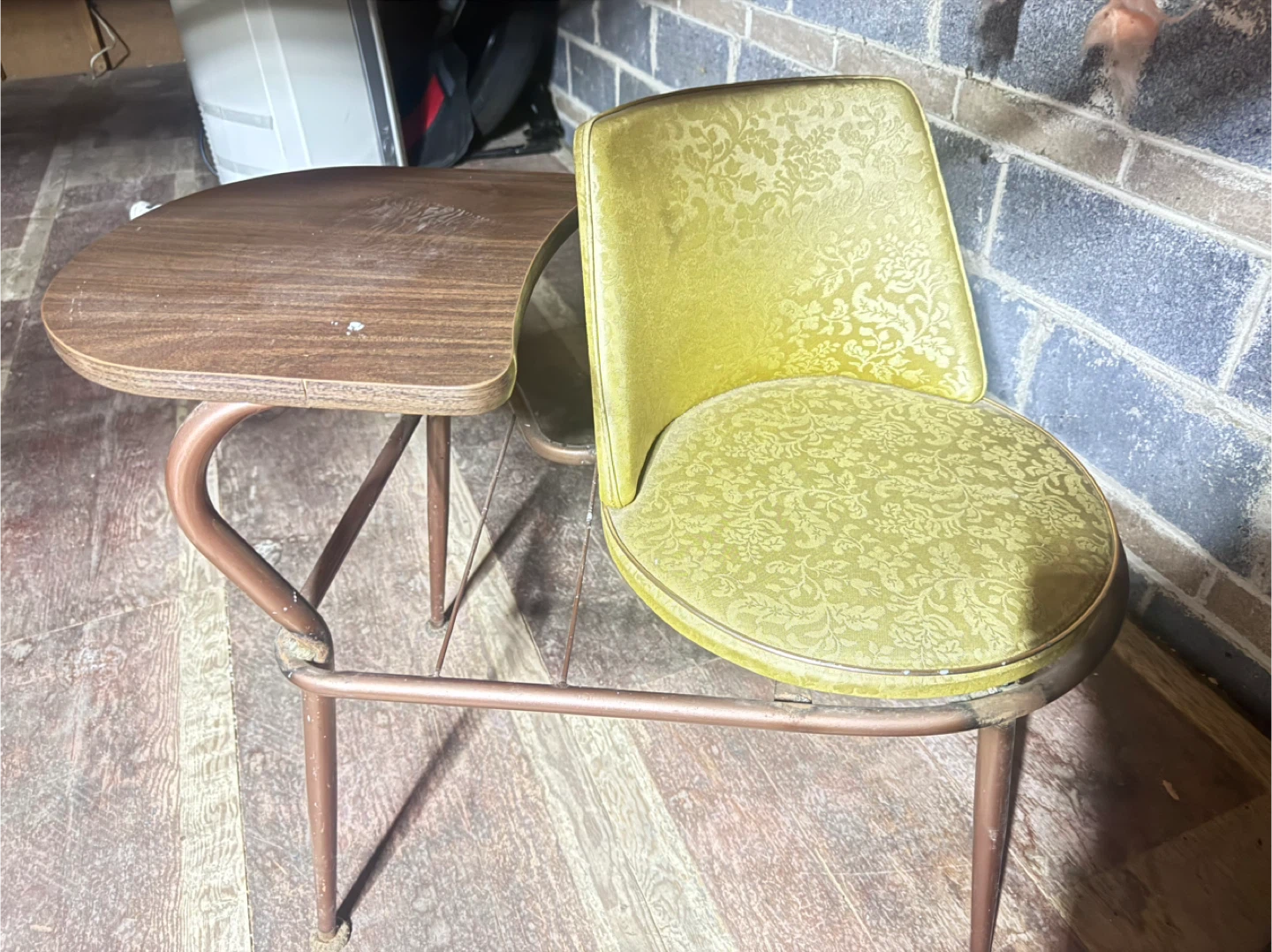 Vintage Kidney Shaped Side Table with Upholstered Seat - photo 2