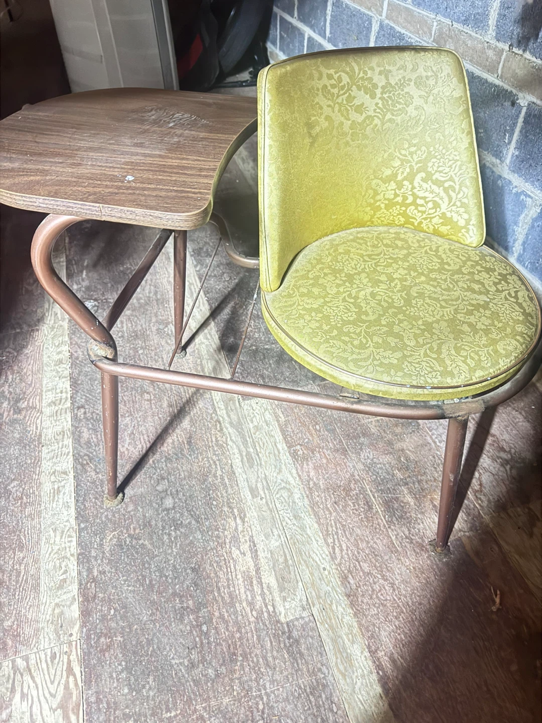Vintage Kidney Shaped Side Table with Upholstered Seat