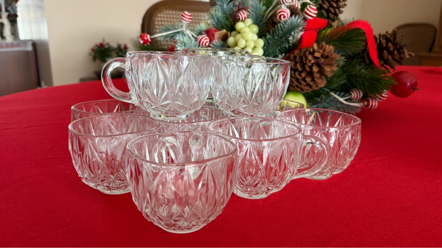 Vintage Glass Punch Bowl and Cups Set