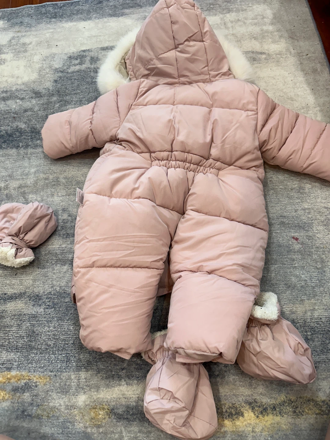 Pink Snowsuit with Hood and Mittens - photo 3