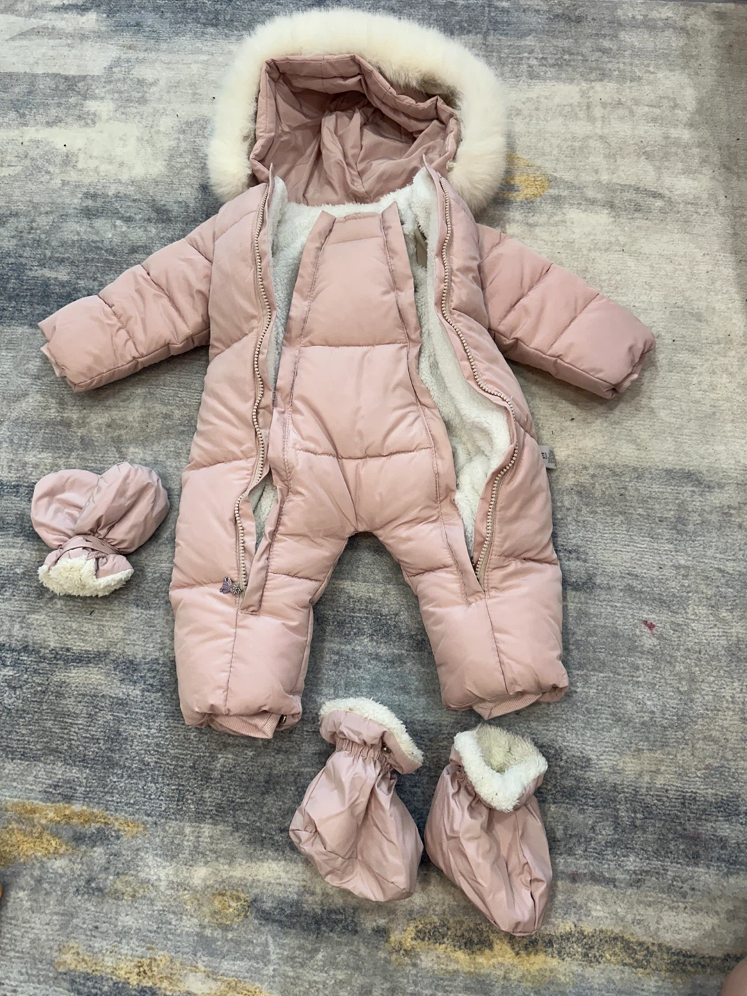 Pink Snowsuit with Hood and Mittens