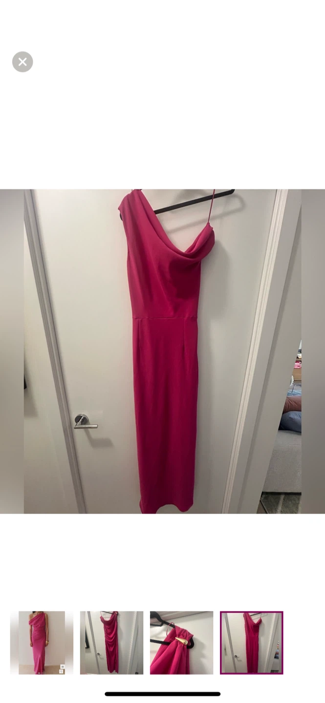 Pink One Shoulder Maxi Dress with Gold Accent - photo 4