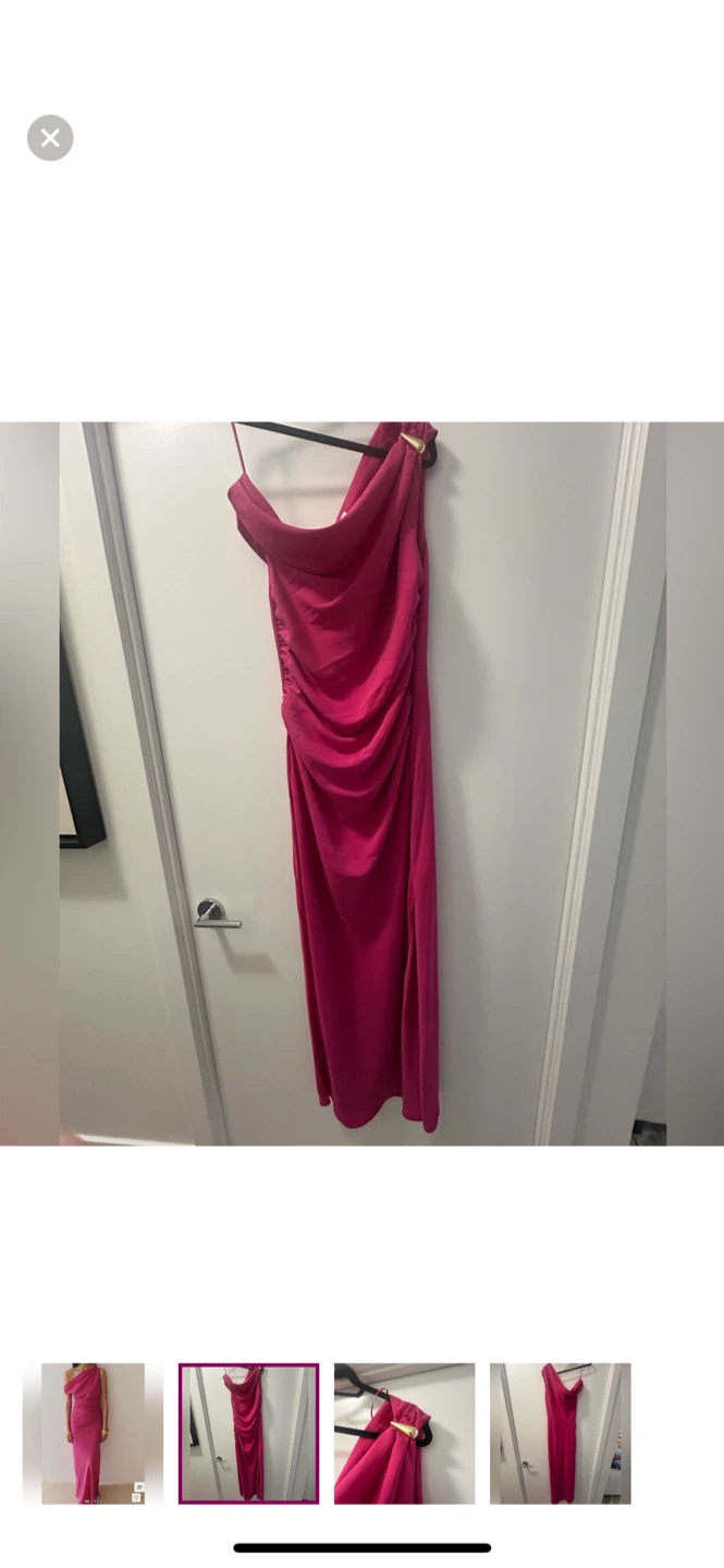 Pink One Shoulder Maxi Dress with Gold Accent - photo 2