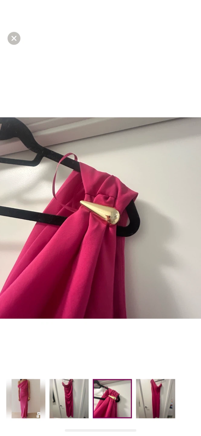Pink One Shoulder Maxi Dress with Gold Accent - photo 3