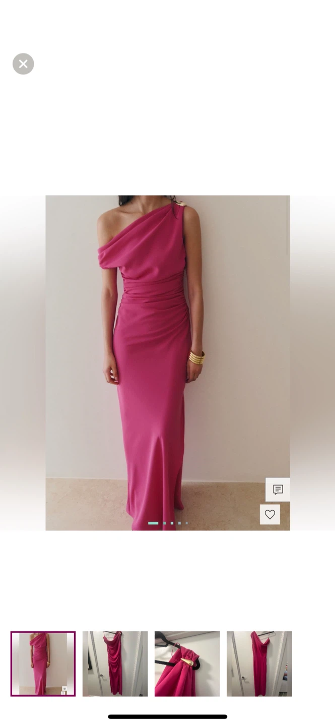 Pink One Shoulder Maxi Dress with Gold Accent