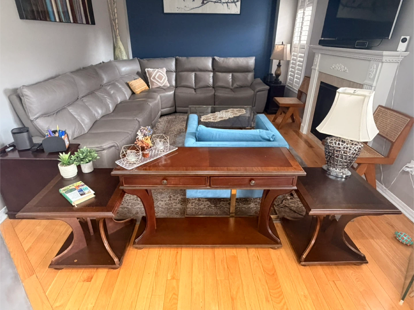 Wooden Console Table and End Tables Set