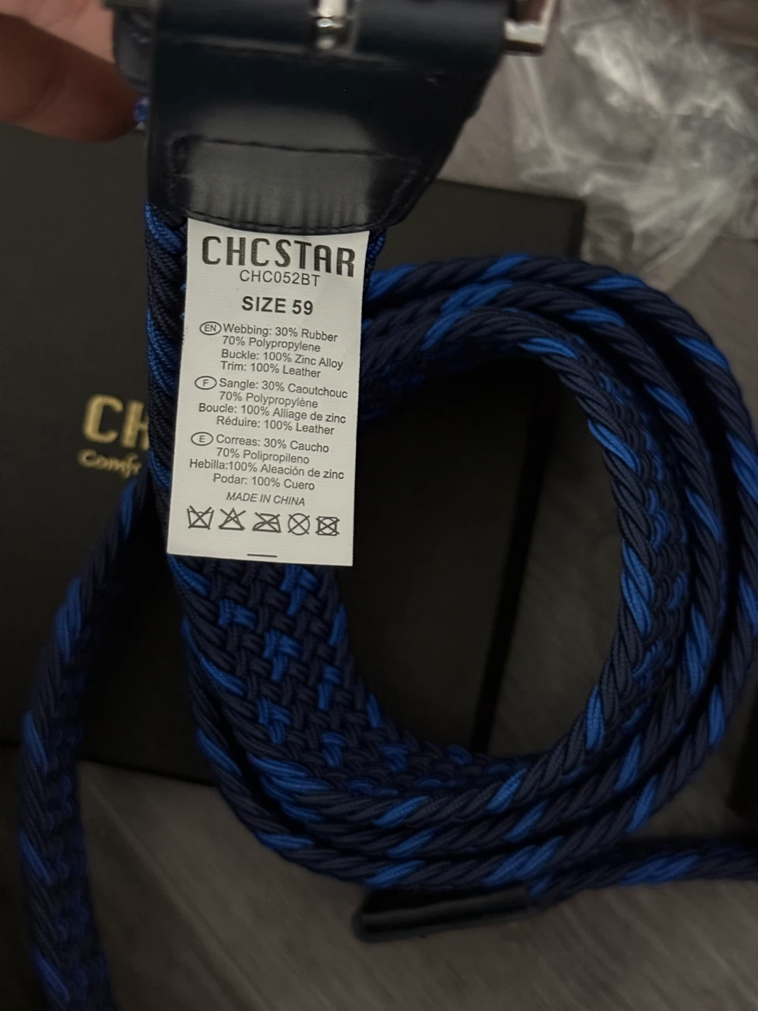 CHCSTAR Men's Braided Elastic Belt - Navy/Blue - Size 59 - photo 4