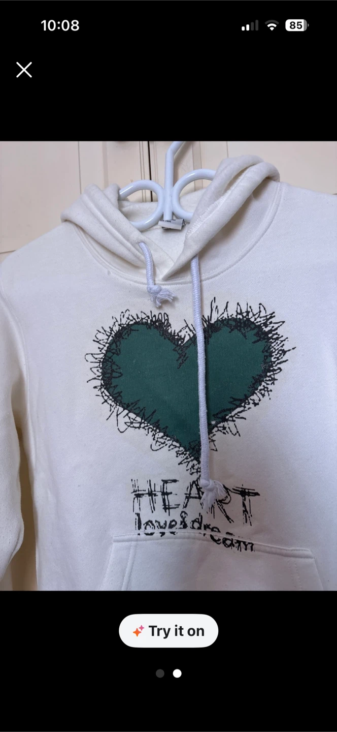 White Hoodie with Green Heart Graphic