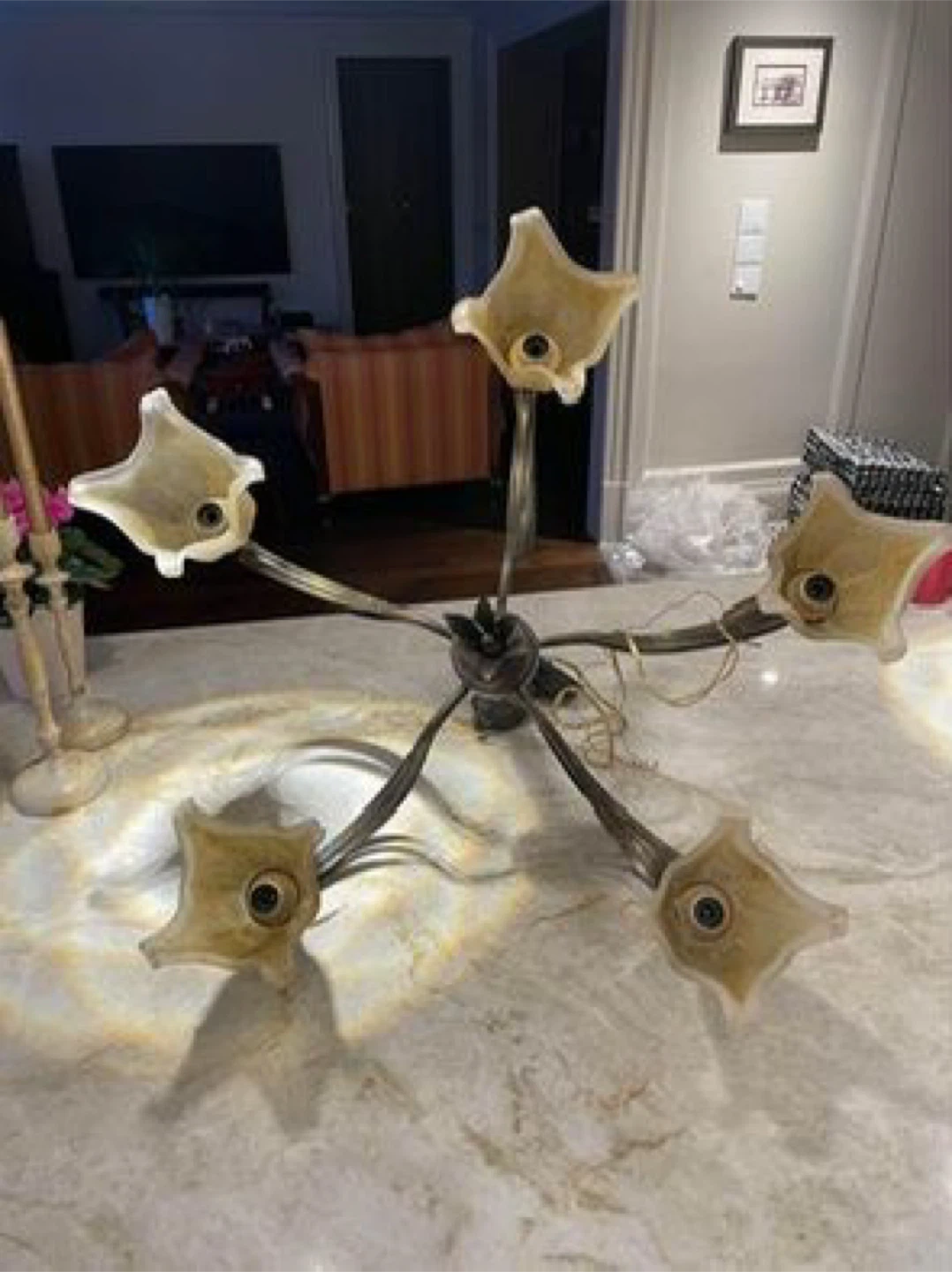 5-Light Chandelier with Amber Glass Shades - photo 4
