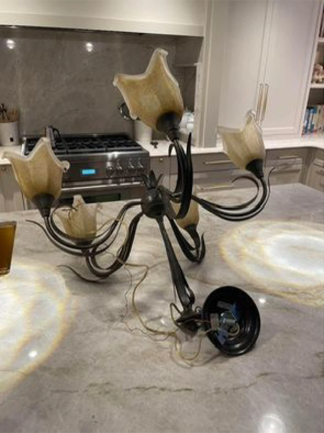 5-Light Chandelier with Amber Glass Shades - photo 3