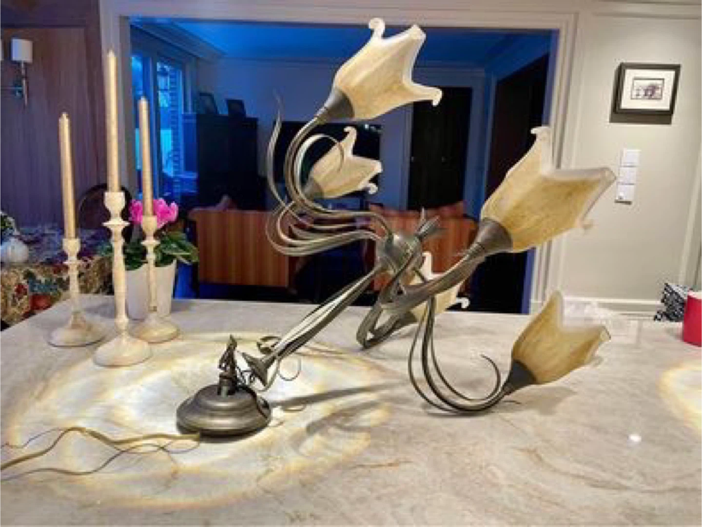5-Light Chandelier with Amber Glass Shades