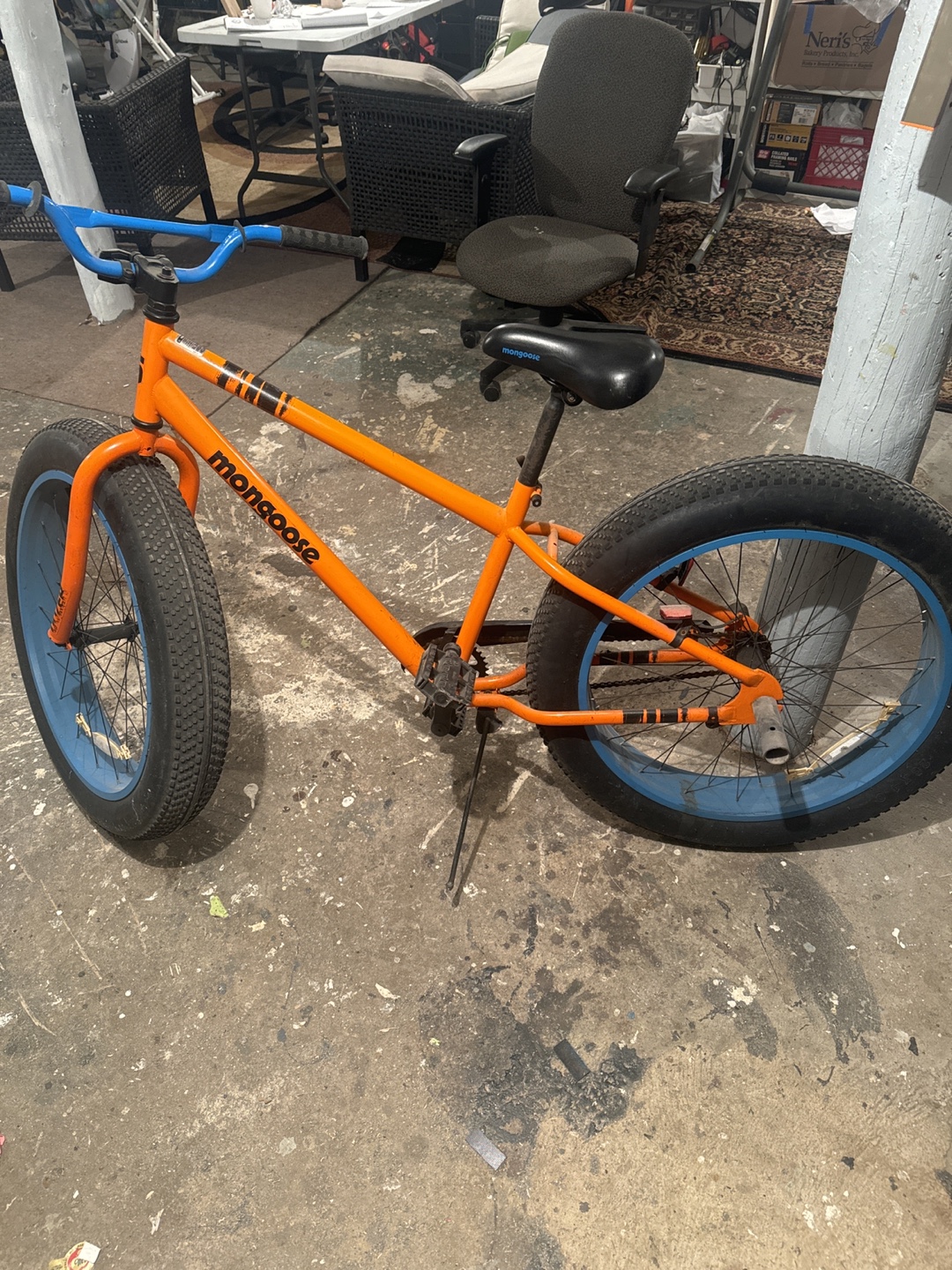 Orange Mongoose Fat Tire Bike with Blue Rims