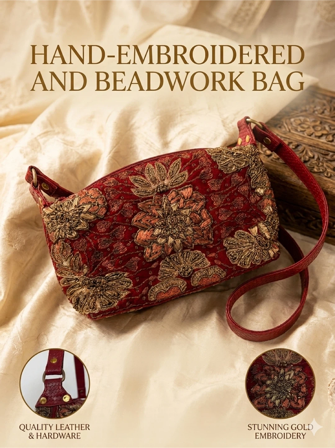 Red Embroidered Shoulder Bag