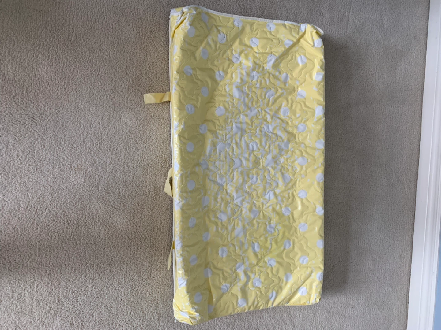 Yellow Baby Changing Pad with White Polka Dots