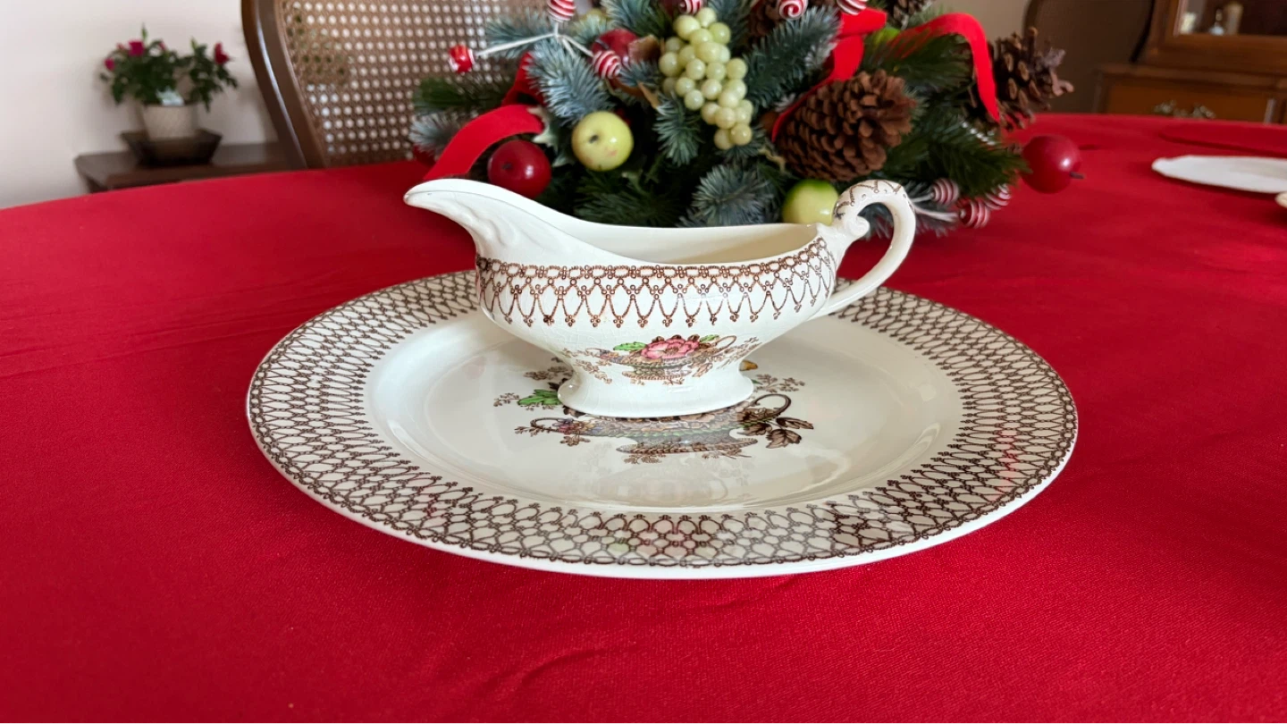 Vintage Gravy Boat and big serving plate.