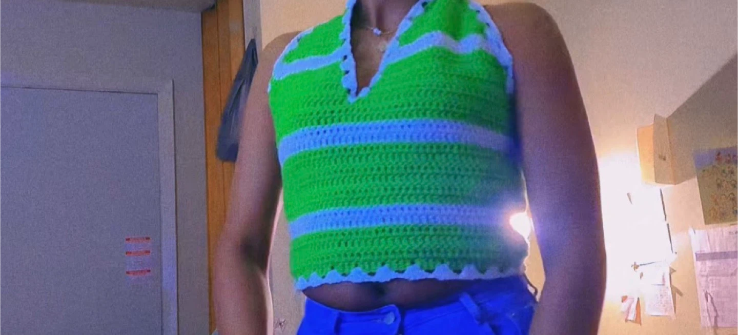 Crocheted Halter Top - Green & White Stripes - photo 2
