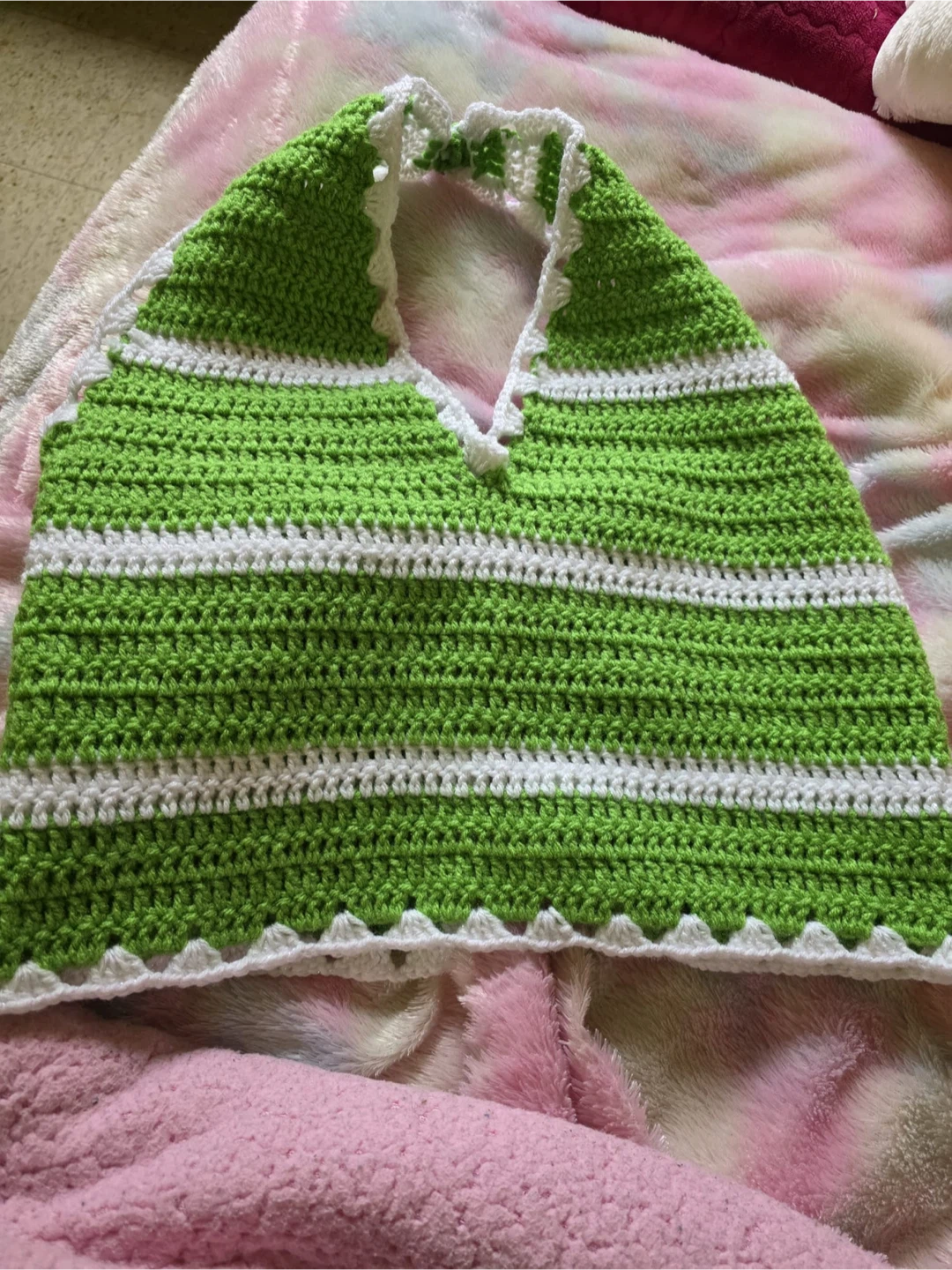 Crocheted Halter Top - Green & White Stripes