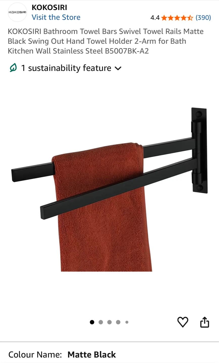 KOKOSIRI Bathroom Towel Bar Swivel Towel Holder - Matte Black - photo 2