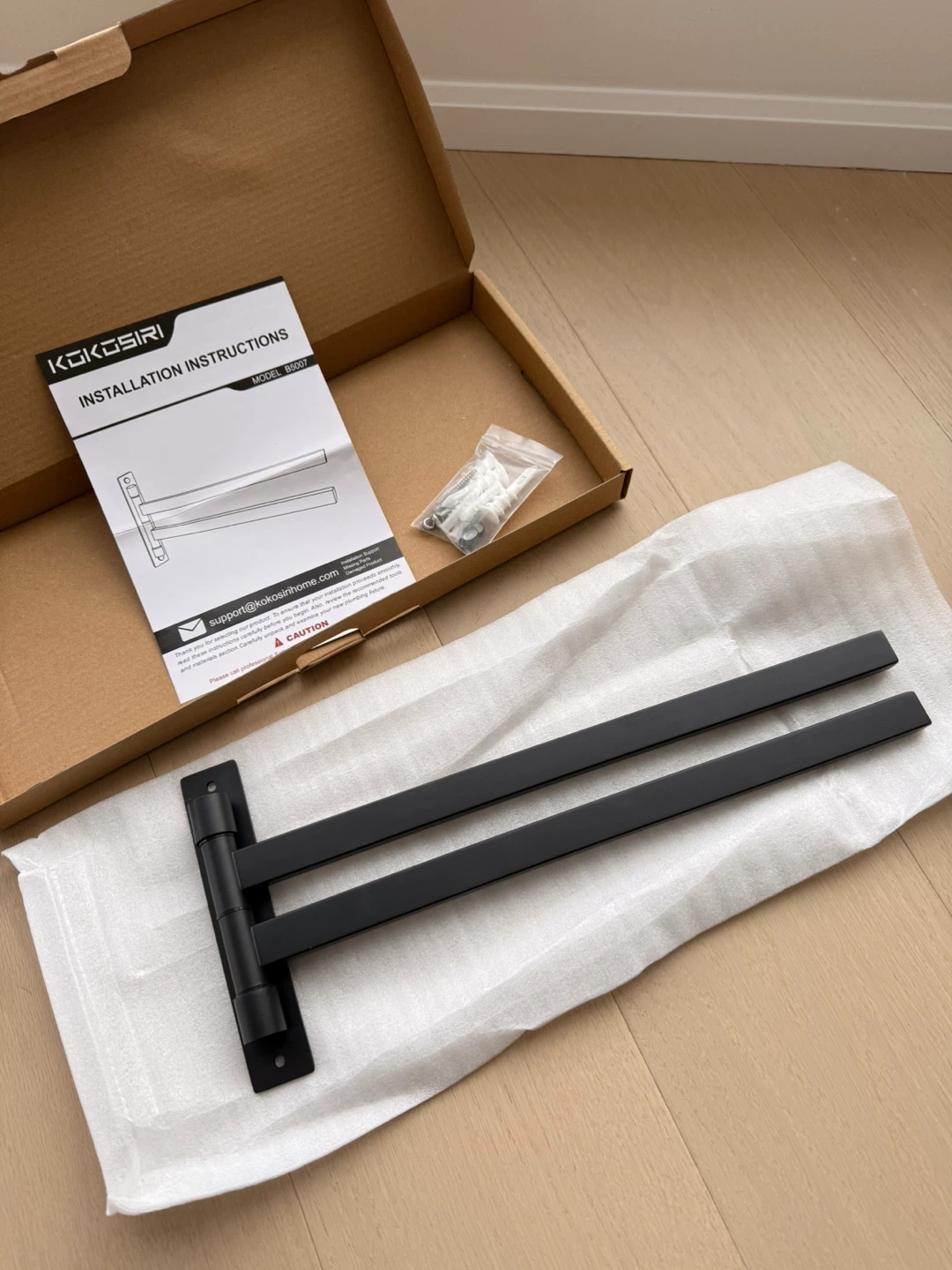 KOKOSIRI Bathroom Towel Bar Swivel Towel Holder - Matte Black