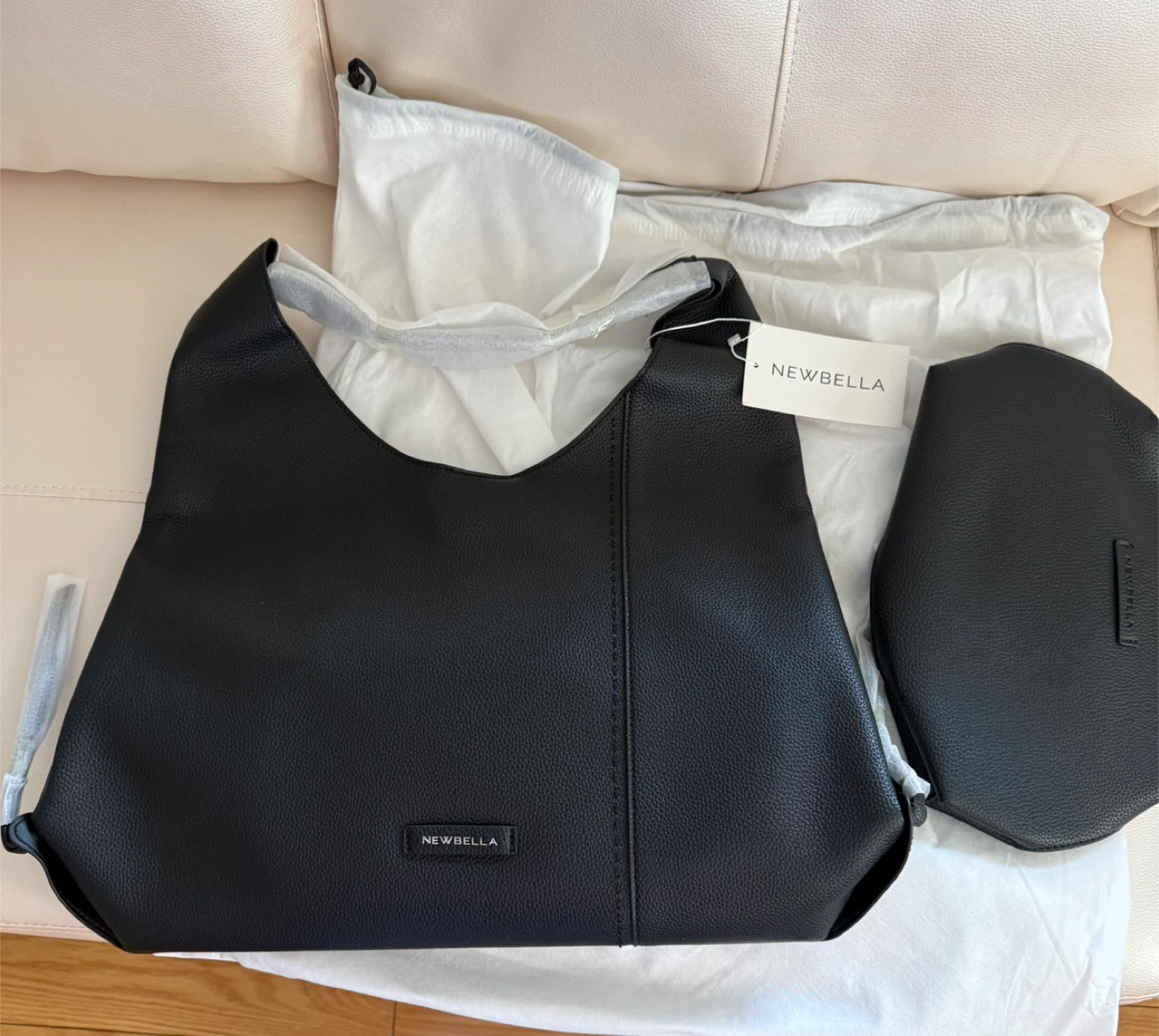 NEWBELLA Black Faux Leather Hobo Bag with Pouch