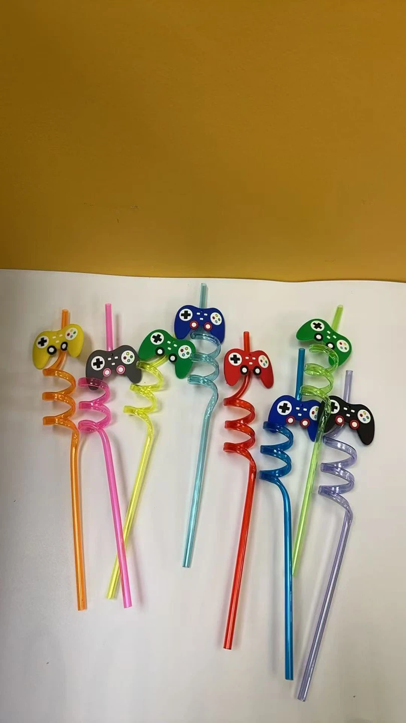Assorted Gaming Controller Swirl Straws - Pack of 12