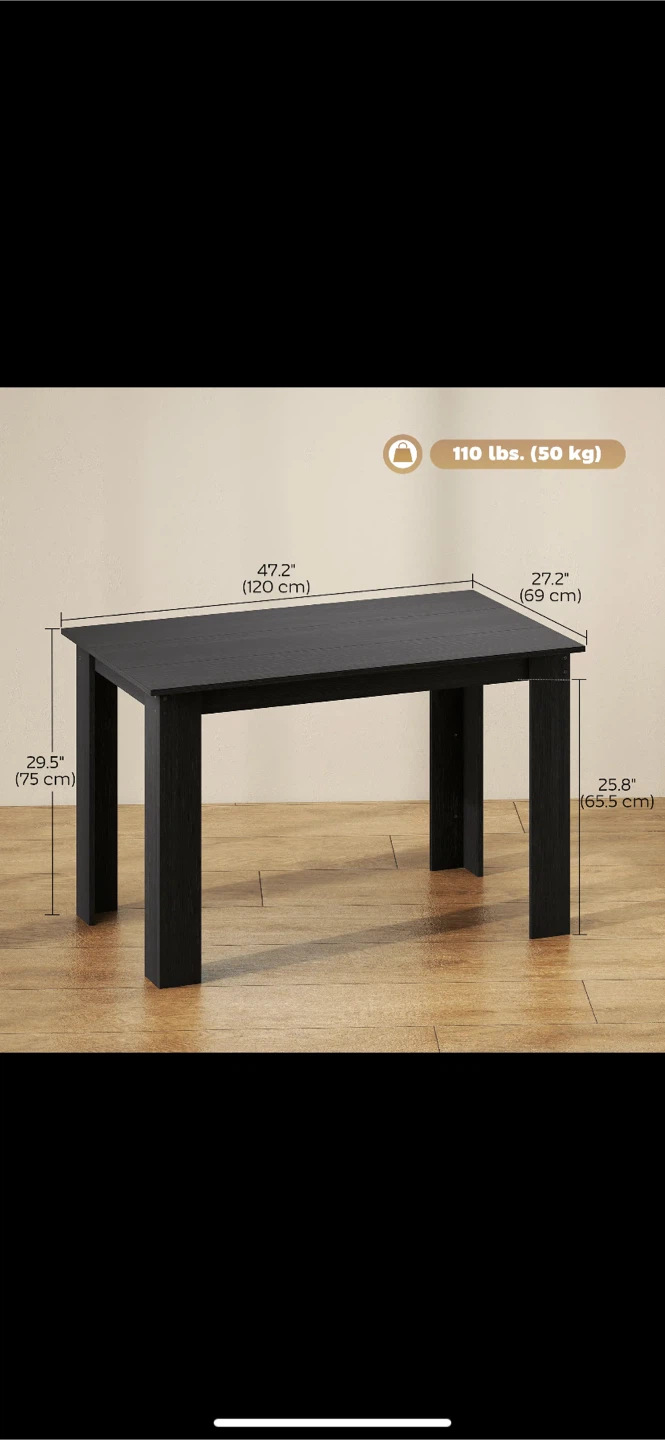 Black Dining Table - 120cm x 69cm