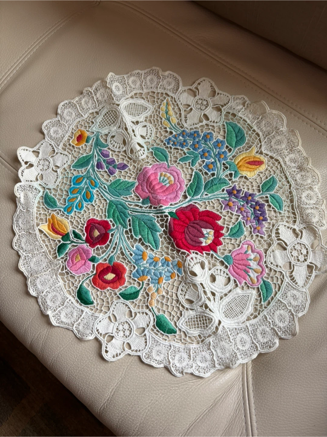 Embroidered Floral Doily Table centre piece