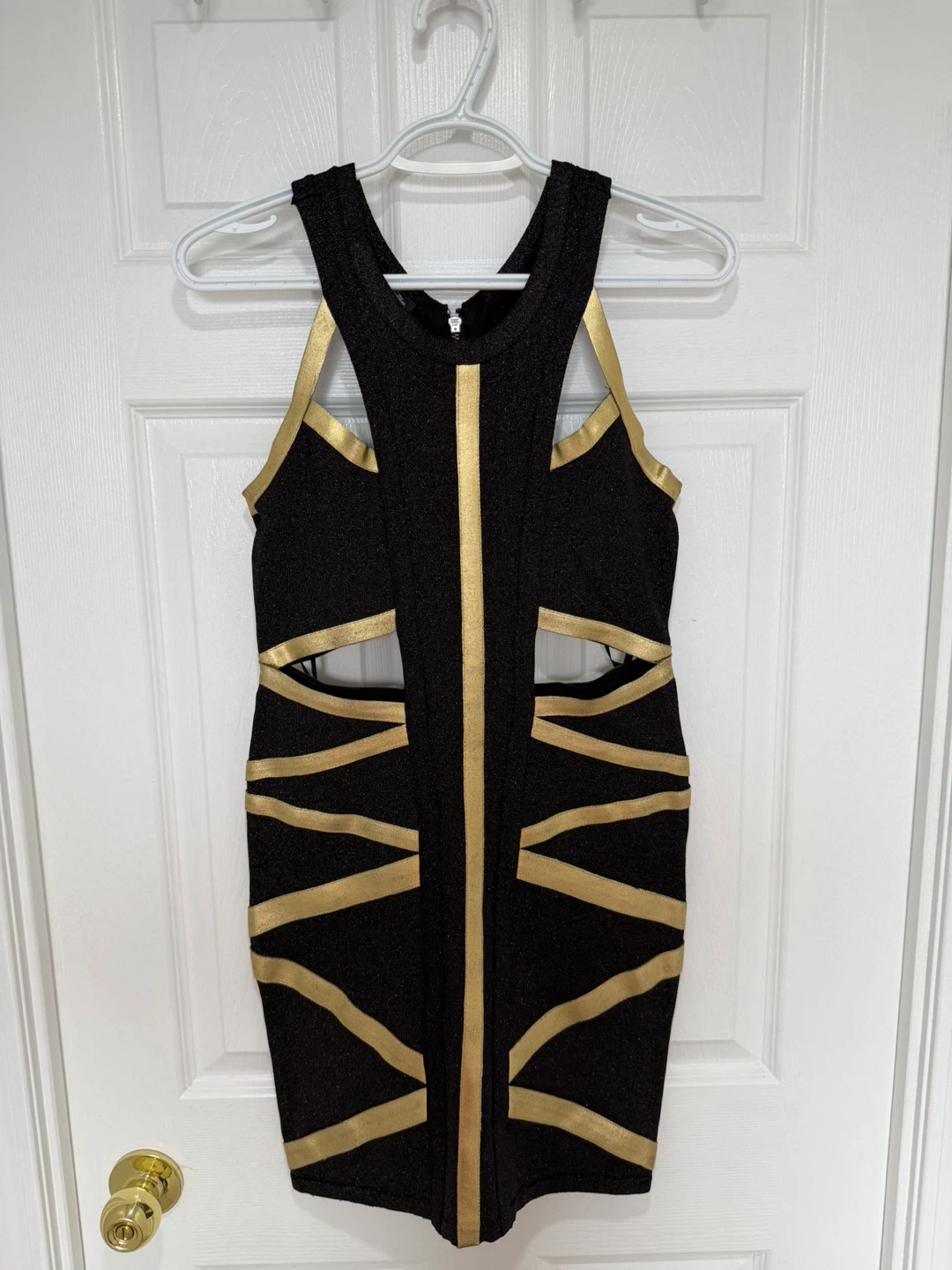 Bebe Black and Gold Bandage Dress