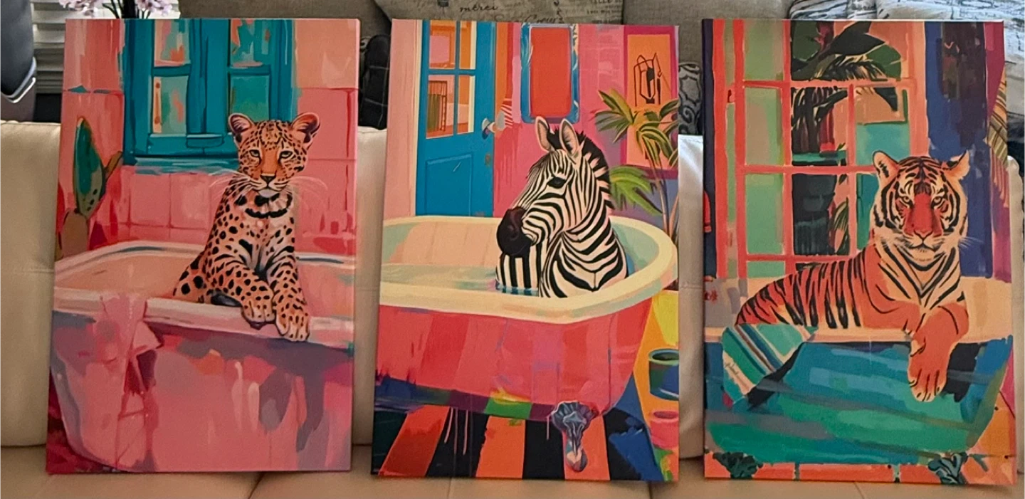 Set of 3 Wild Animals in Bathtubs Canvas Prints - photo 3